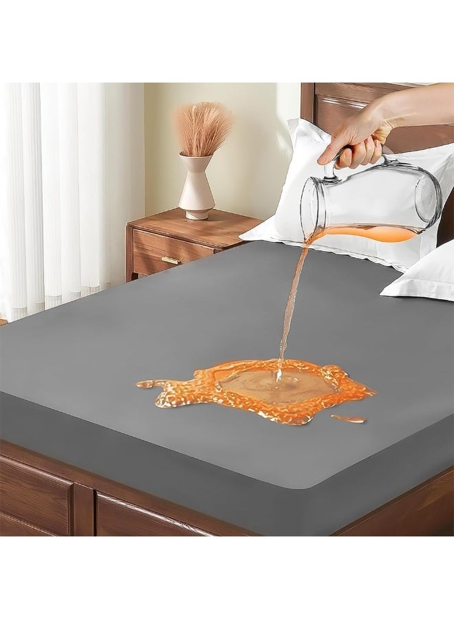 AoMige Fully waterproof mattress protector, TUP nano-layer is 100% waterproof, soft and breathable, hypoallergenic, washable and reusable, dark gray (220 * 200) - Image 1